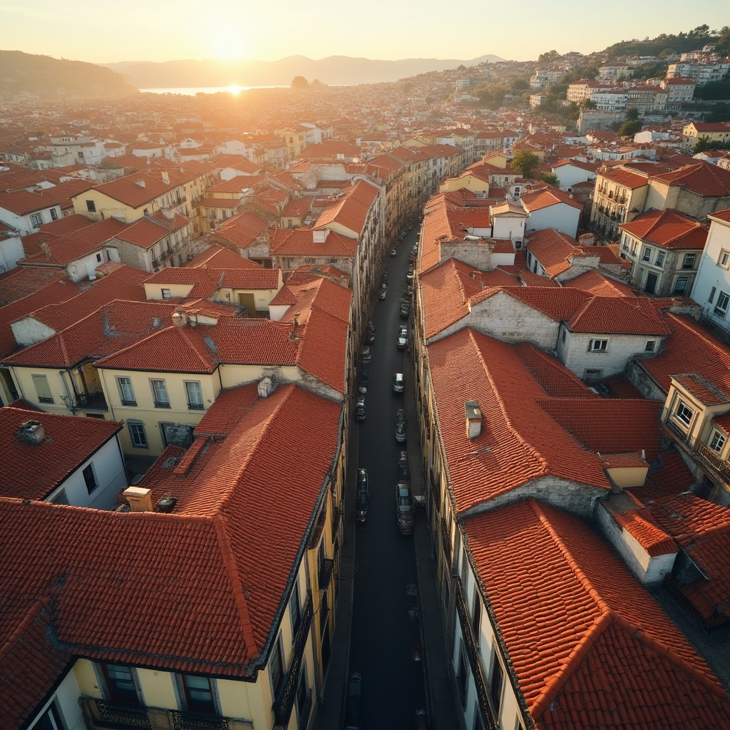 Aerial view of Porto residential buildings and rental properties