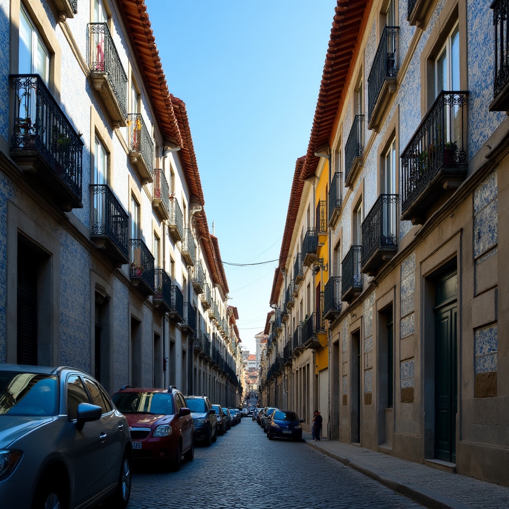 Traditional Porto street with residential buildings and tiled facades