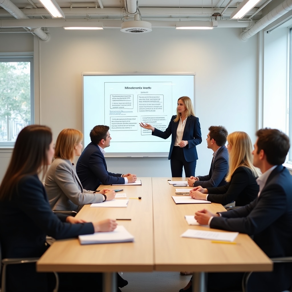 Landlord workshop session in a Porto classroom with participants reviewing documents